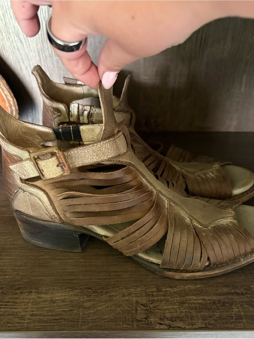 Freebird by Steven Madden Women's Brown Leather Cutout Heel Sandals
